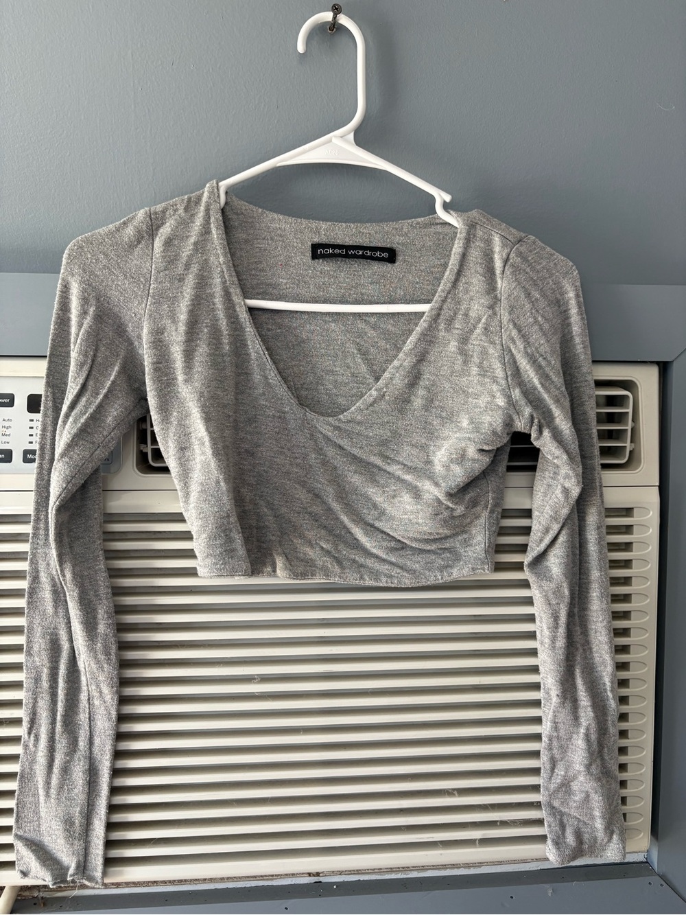 naked wardrobe Heather Gray Cropped Long Sleeve Top